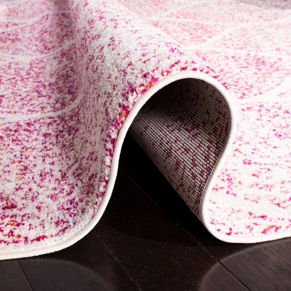 Cream and Fuchsia Reversible Synthetic Area Rug