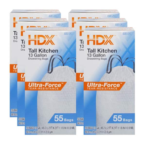 HDX 13 Gallon Unscented White Drawstring Tall Kitchen Trash Bags (330-Count)