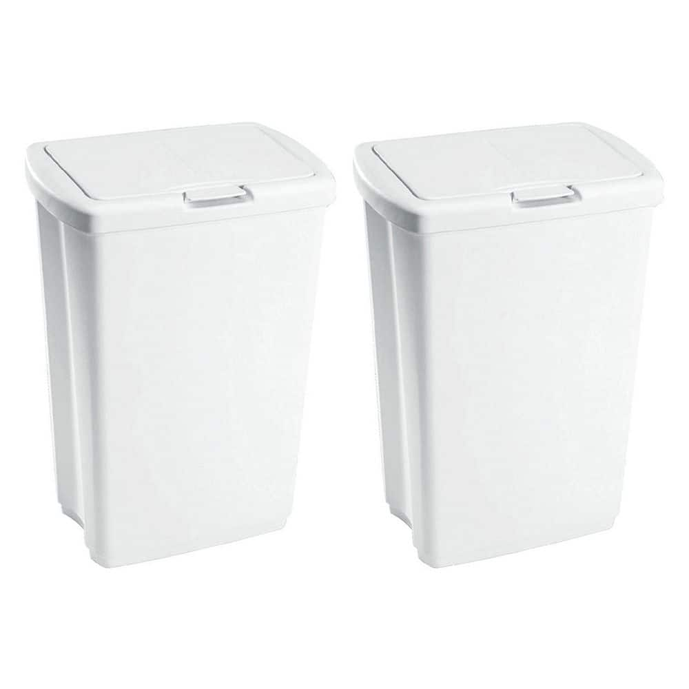 Rubbermaid 13.25 Gallon Rectangular Spring-Top Lid Kitchen Wastebasket  Trash Can for Tall Trashbags, White