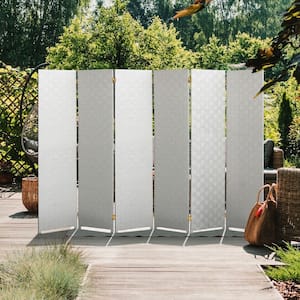 6 ft. White 6-Panel Tall Woven Fiber Outdoor All Weather Room Divider