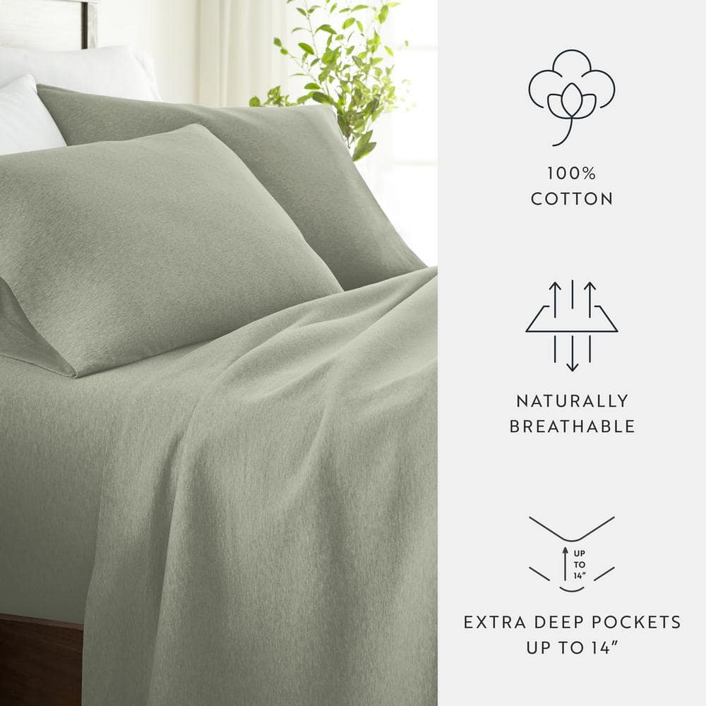 Sage Queen Cotton Jersey Knit Deep Pocket Sheet Set