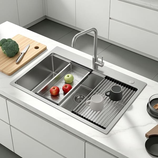 33 in. x 22 in. Stainless Steel Single Bowl Drop-In Kitchen Sink with Accessories in Brushed Finish