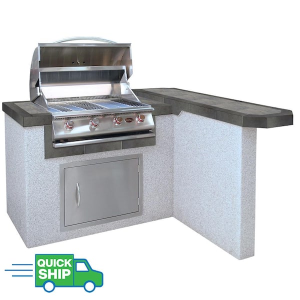 Cal Flame 4 ft. Stucco Grill Island with 4-Burner Propane Gas Grill in Stainless Steel