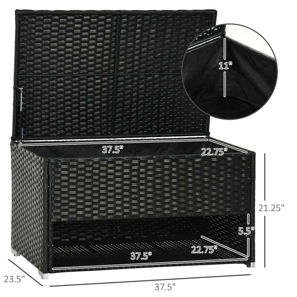 Black PE Wicker Outdoor Deck Box with Shelf