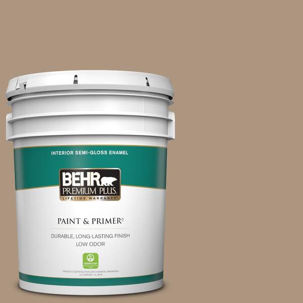 BEHR PREMIUM PLUS 5 gal. Home Decorators Collection #HDC-SP14-5 Mocha Tan Semi-Gloss Enamel Low Odor Interior Paint & Primer