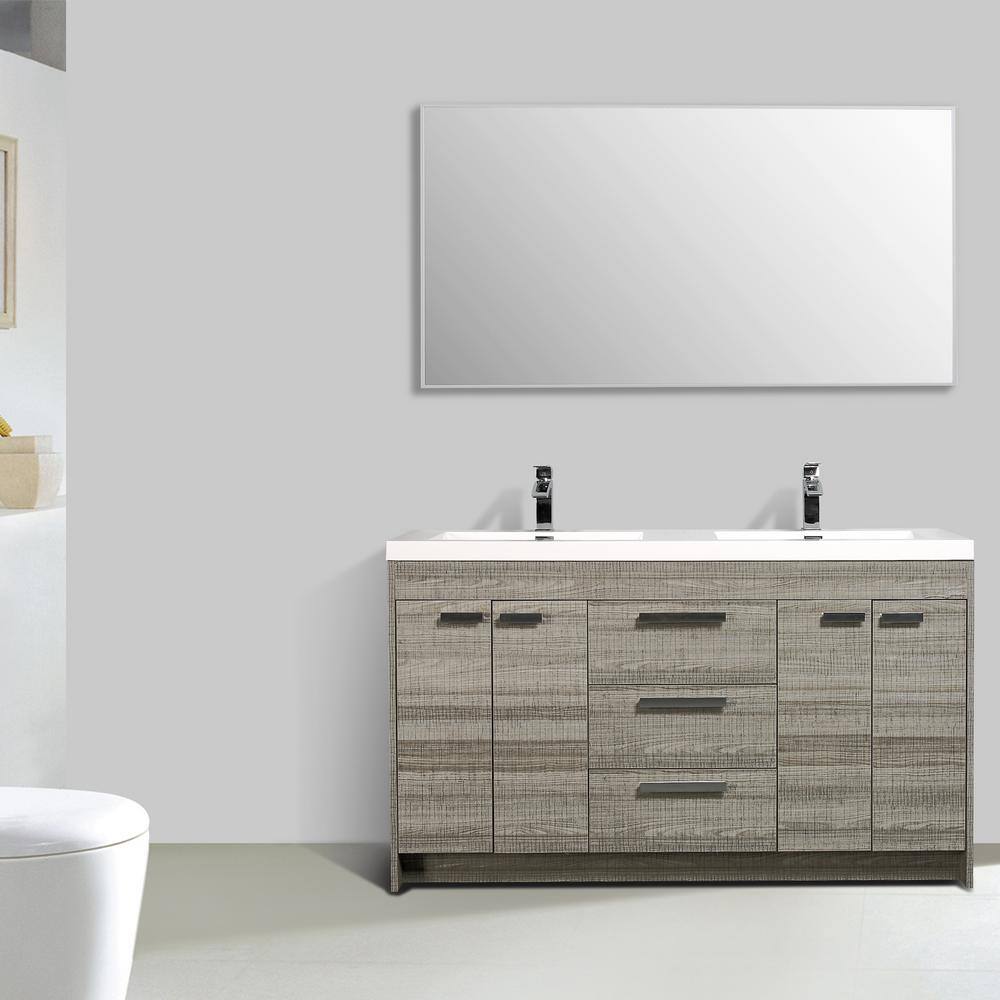 Eviva Lugano 60 in. W x 19 in. D x 36 in. H Double Bath Vanity in Ash