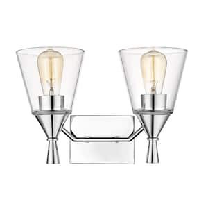 Artini 14.5 in. 2-Light Chrome Vanity Light with Clear Glass