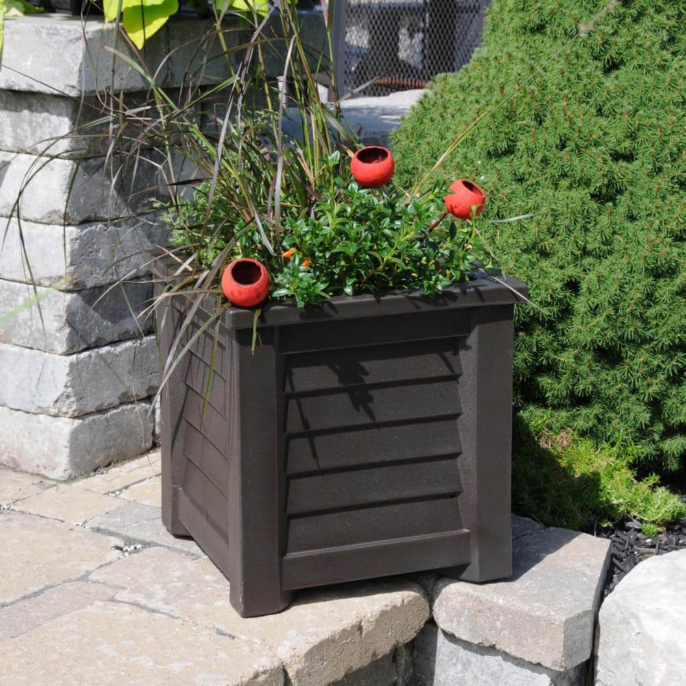 Espresso Square Resin Self-Watering Planter with Sub-Irrigation