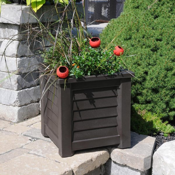 Lakeland 16 in. Square Self-Watering Espresso Polyethylene Planter