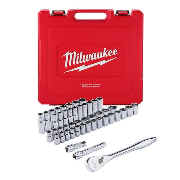 Milwaukee - 1/2 in. Drive SAE/Metric Ratchet and Socket Mechanics Tool Set (47-Piece)
