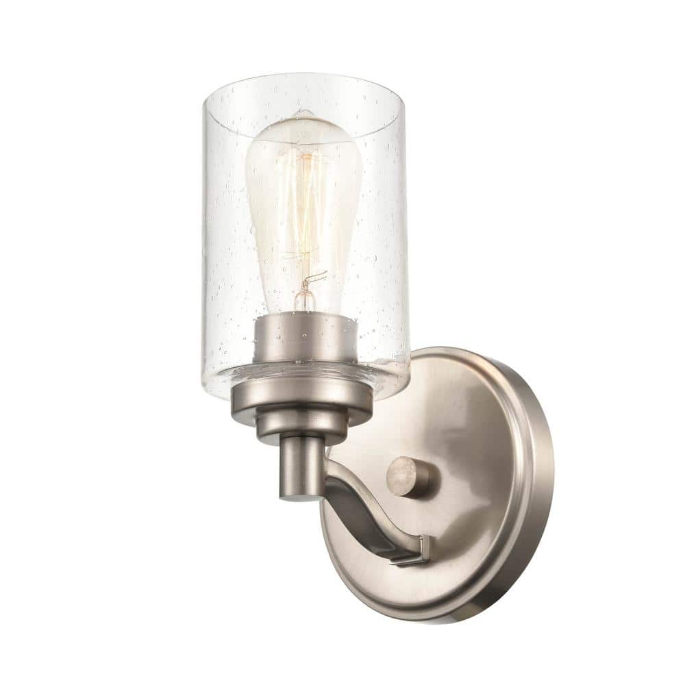 Satin Nickel Cylinder Wall Sconce with Glass Shade