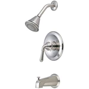 Accent 1-Handle Wall Mount Tub Shower Faucet Trim Kit in Brushed Nickel with 4 Function Showerhead (Valve not Included)