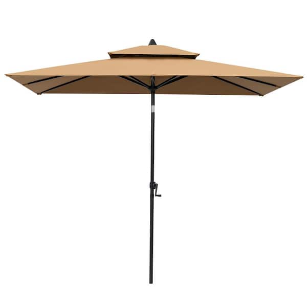 Double Top 9 ft. x 5 ft. Rectangular Aluminum Market Crank and Tilt Patio Umbrella in Tan
