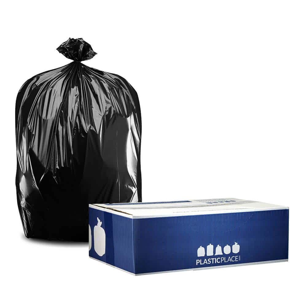 Plasticplace 55-60 Gallon Trash Bags 1.2 Mil Black Heavy Duty Garbage Can Liners 38” x 58” (50 Count)