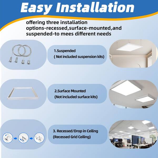 Honbei 10Pack 2 ft. x 2 ft. 5800 Lumens Integrated LED Panel Light,5000K 2X2 Drop Ceiling LED Light Panel,Lighting for Office