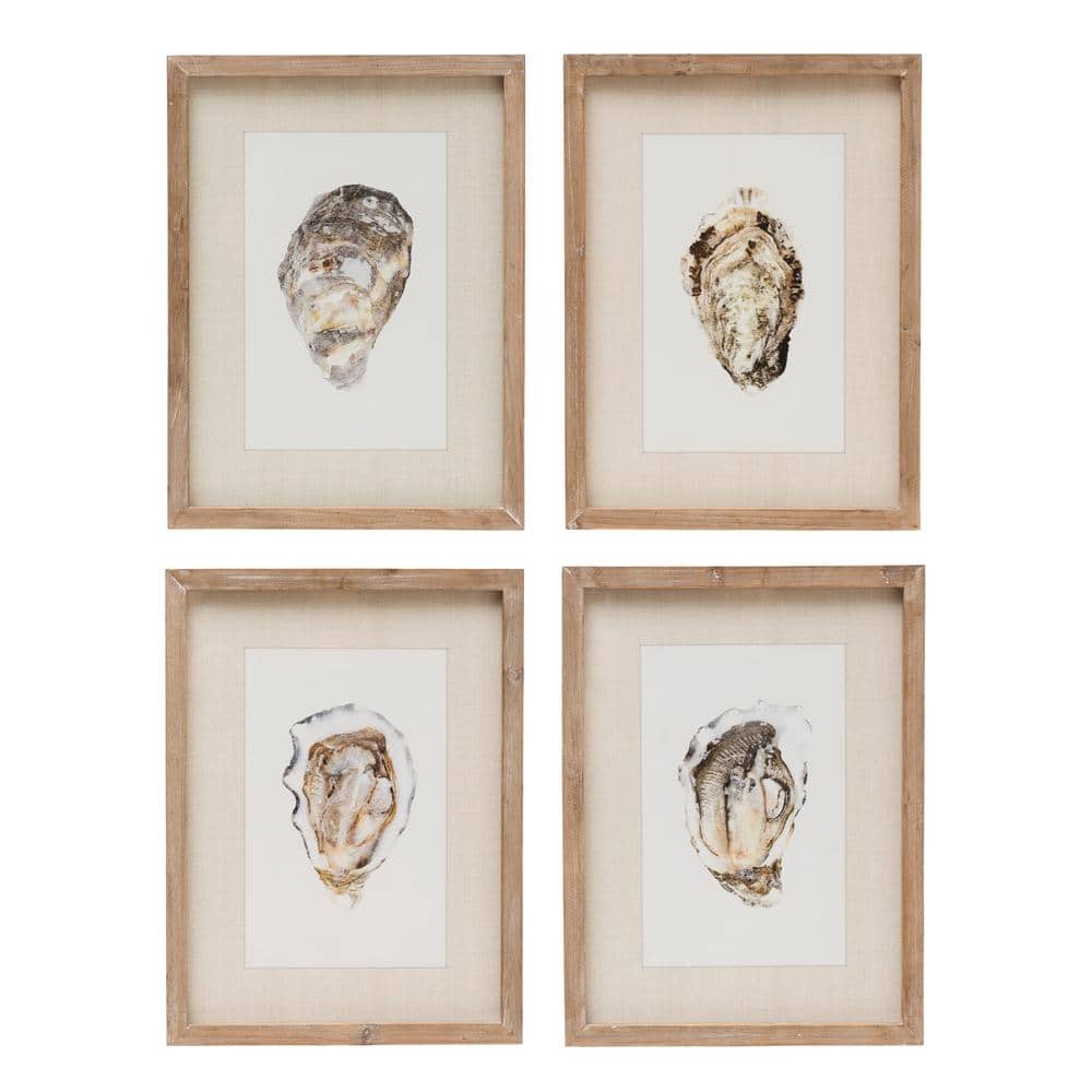 Natural Wood Framed Oyster Print Wall Art Set