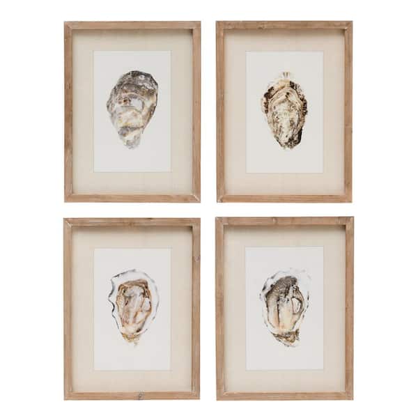 Set of 4 Wood Framed Nature Art Print Wall Decor with Oyster 15.8 in. x 0.625 in. x 11.75 in.