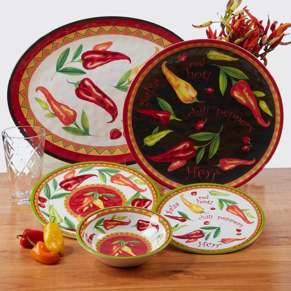 Red Hot Chili Pepper Melamine Dinnerware Set, Service for 4