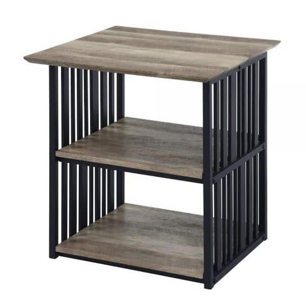 Benjara 22.05 in. Brown and Black 0-Drawer Wooden Nightstand