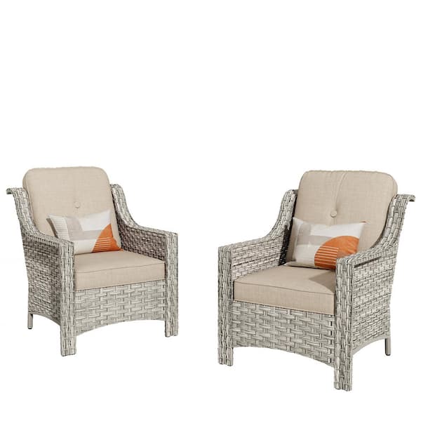 Eureka Gray Modern Wicker Outdoor Lounge Chair Seating Set with Beige Cushions (2-Pack)