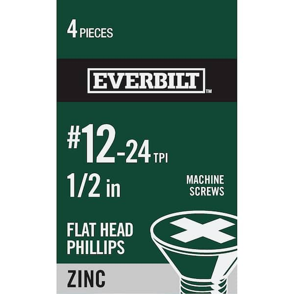 Everbilt #12-24 x 1/2 in. Zinc Plated Phillips Flat Head Machine Screw (4-Pack)