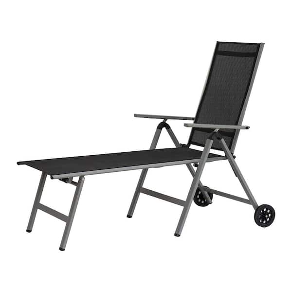 Unbranded Metal Outdoor Chaise Lounge Chairs, Adjustable Chair with Wheels for Poolside Beach