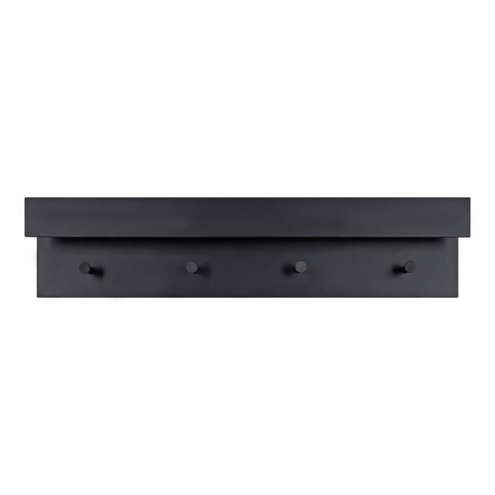 38" Black Wood Floating Wall Shelf with Metal Knobs