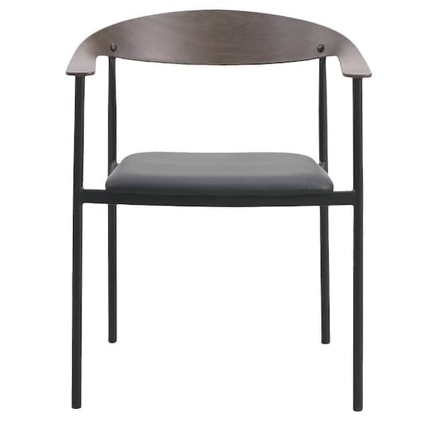 Leisuremod Kora Modern Dining Chair Upholstered in Faux Leather with Steel Frame and Legs Kitchen Accent Arm Chair in Brown/Black