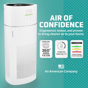 1943 sq. ft. Air Purifier in White with 360-Degree HEPA Filter, Air Quality Monitor, Timer for Large Rooms