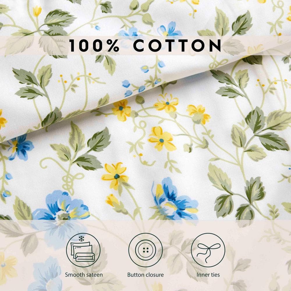 King Blue and Yellow Floral Cotton Duvet Cover Set
