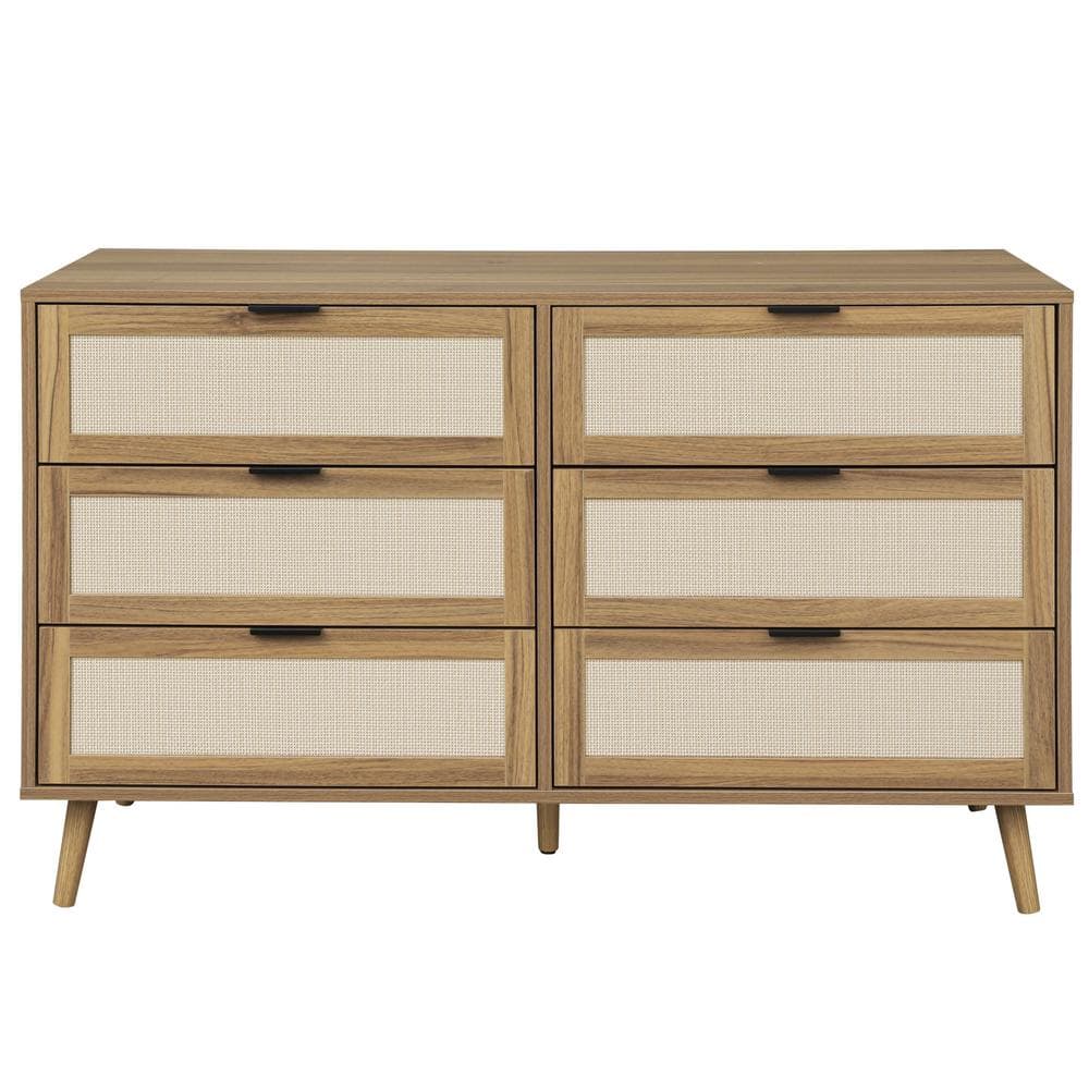 Walnut 30 in. Modern 6-Drawer Dresser Wood Cabinet