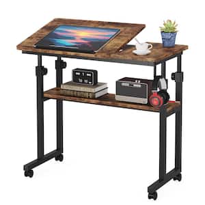 Moronia 31.5 in. Brown Portable Laptop Desk H Adjustable Bedside Table with Tiltable Drawing Board and Wheels