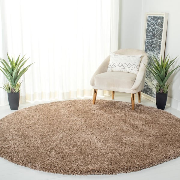 Milan Shag Dark Beige 8 ft. x 8 ft. Solid Flokati Round Area Rug