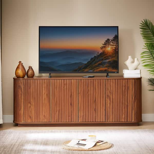 64 in. Walnut Wave Pattern TV Stand Fits TV's up to 60 in. Sideboard Cabinet for Living Room, Entryway, or Kitchen