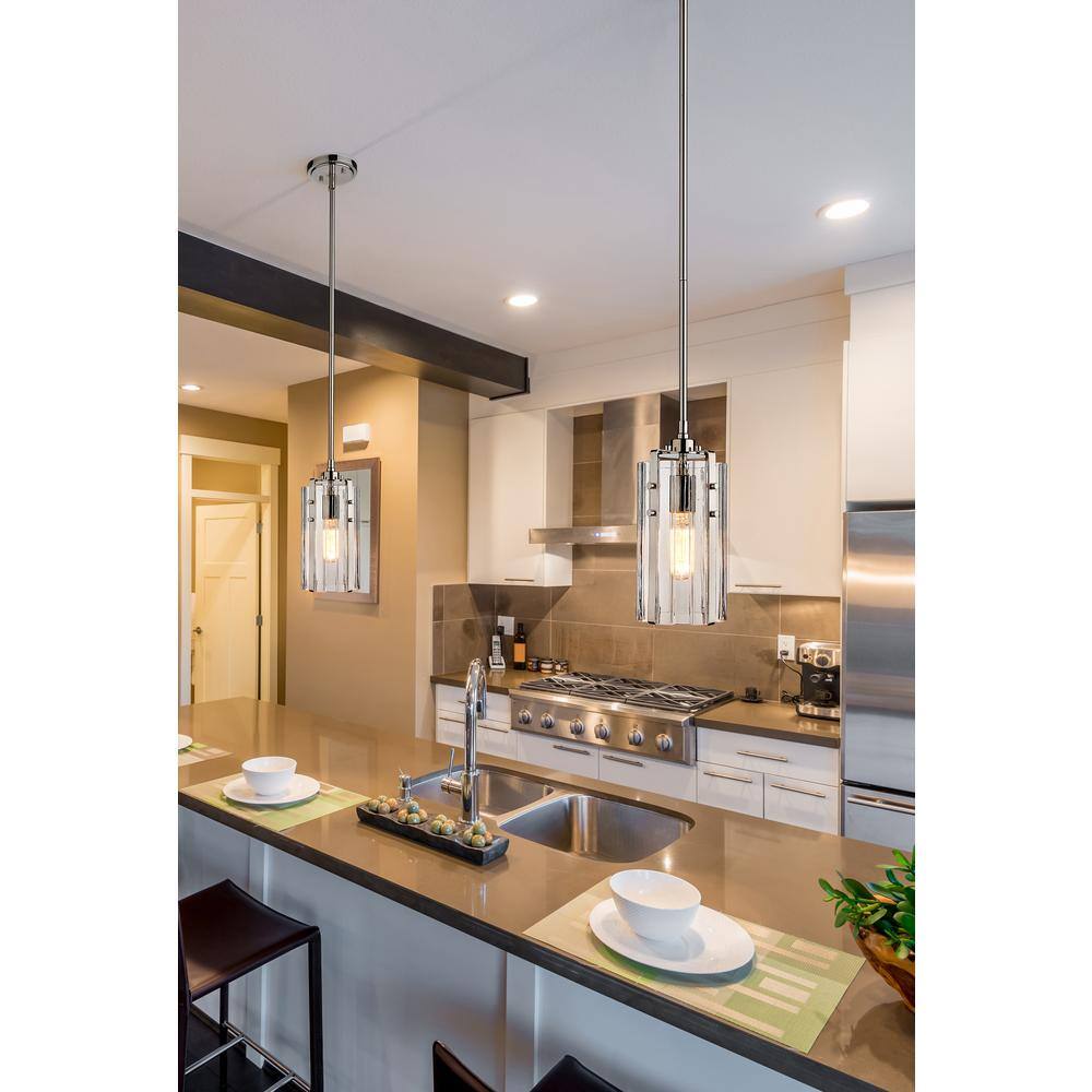Polished Nickel 12" Mini Pendant with Glass Shade