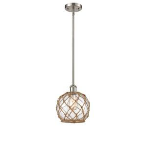 Farmhouse Rope 1-Light Brushed Satin Nickel, Clear Glass with Brown Rope Shaded Pendant