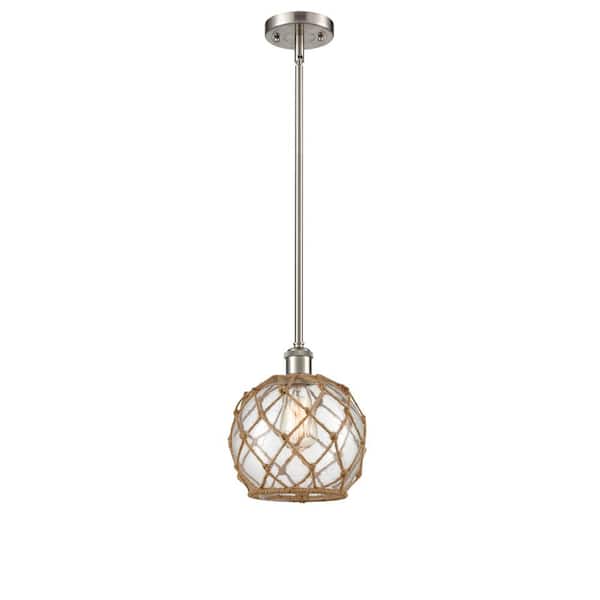 Innovations Farmhouse Rope 1-Light Brushed Satin Nickel, Clear Glass with Brown Rope Shaded Pendant
