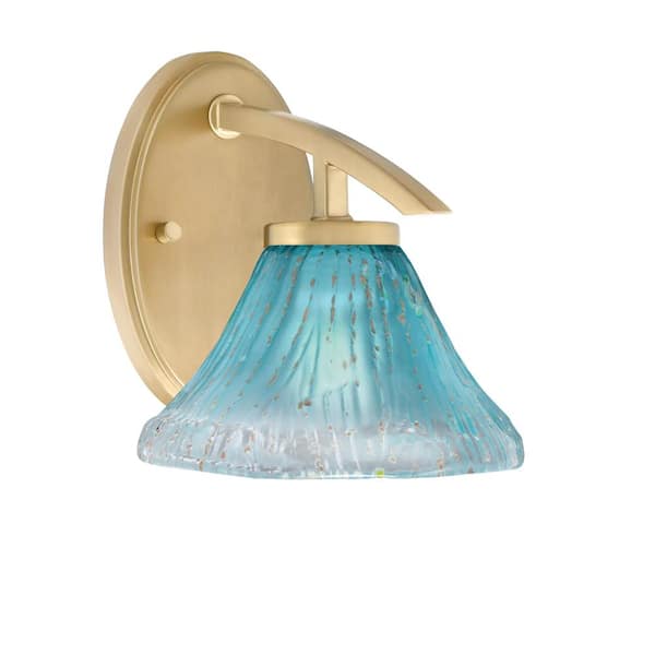 Unbranded Siena 7 in. New Age Brass Sconce with 7 in. Teal Crystal Glass Shade no bulb included