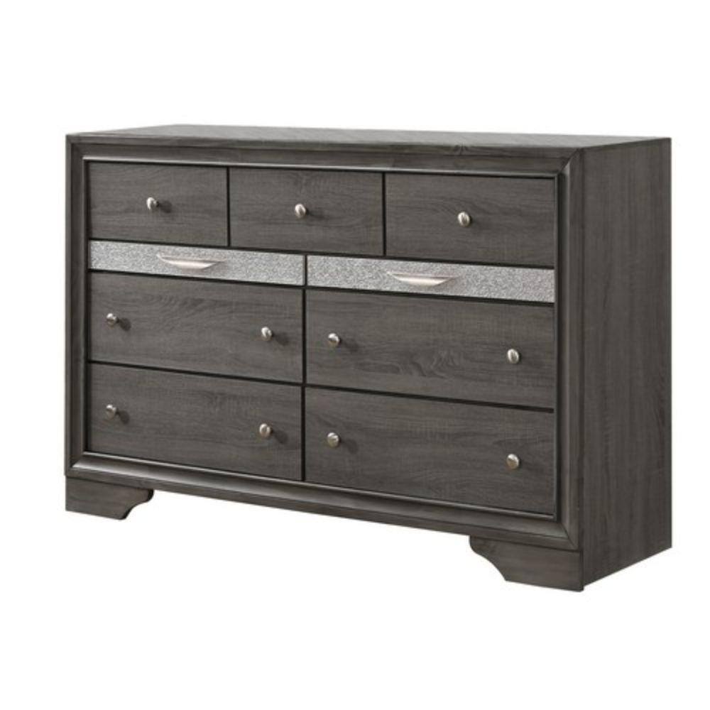 Benjara 16.5 In. Gray And Silver 9-Drawer Wooden Dresser Without Mirror ...