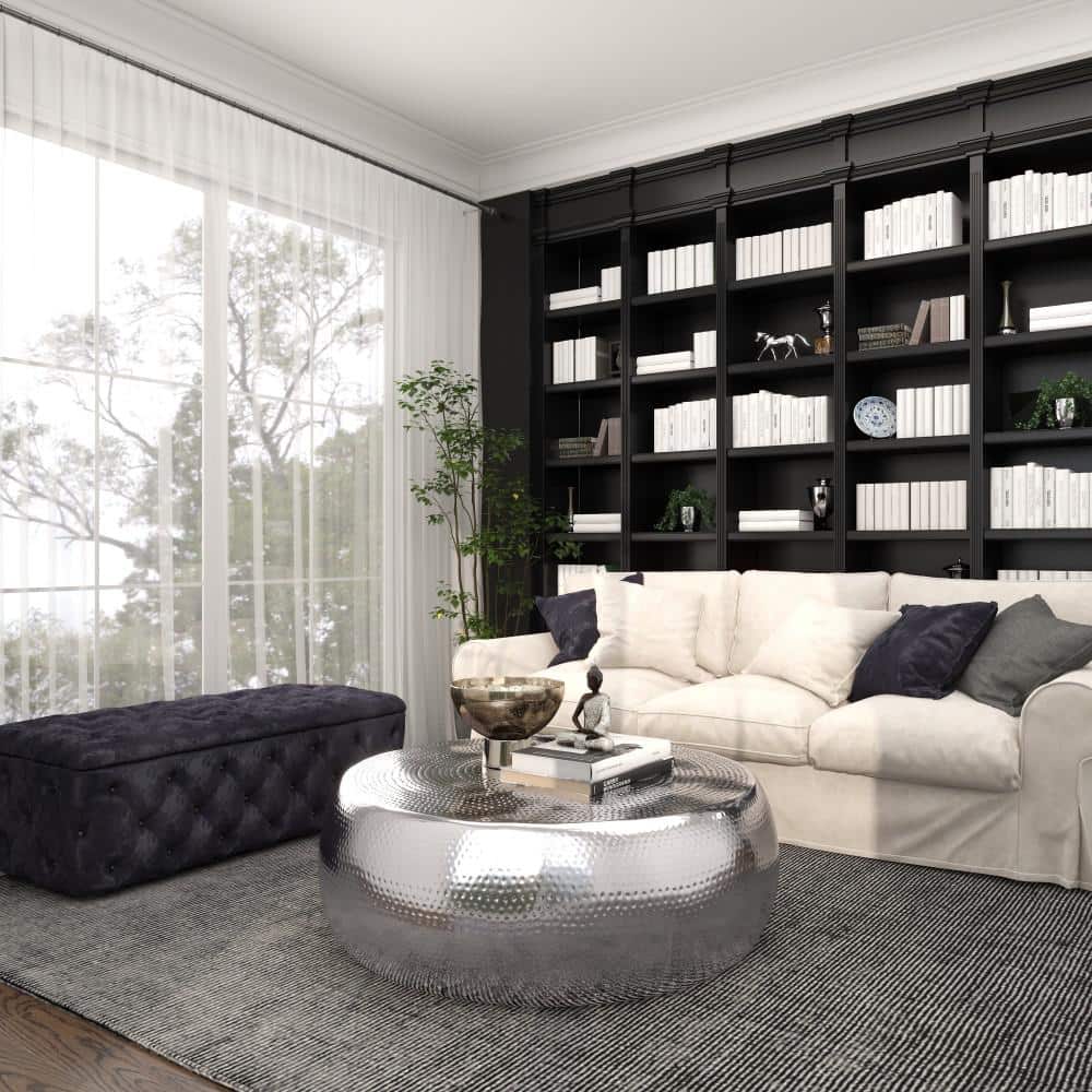 Elegant Hammered Silver Aluminum Round Coffee Table - 49"