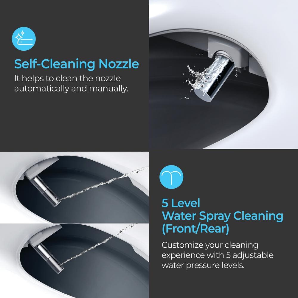 White Electric Bidet Seat with Heated Elongated Design