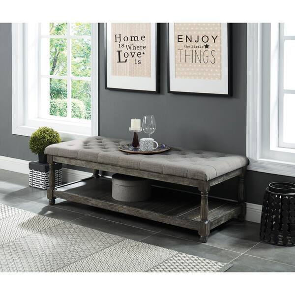 gray tufted bench