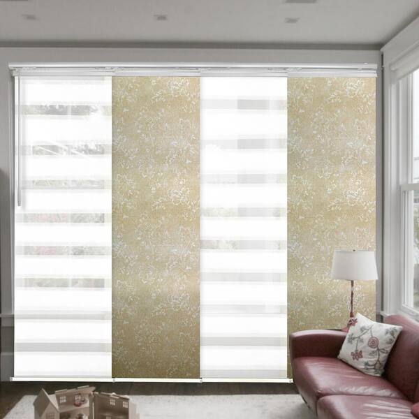 EMOH Sandswept Gleam 48 in. - 88 in. W x 94 in. L Adjustable 4- Panel White Single Rail Panel Track with 23.5 in. Slates