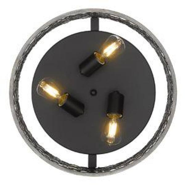 Matte Black Rustic Glass Drum Flush Mount Light