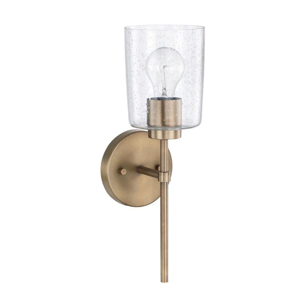 Greyson 5 in. 1-Light Aged Brass Sconce with Clear Seeded Glass price history on PriceWatchPro
