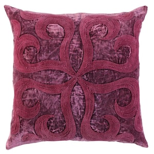 Burgundy Applied Cord Embroidery Cotton Poly Filled 20 in. x 20 in. Decorative Throw Pillow