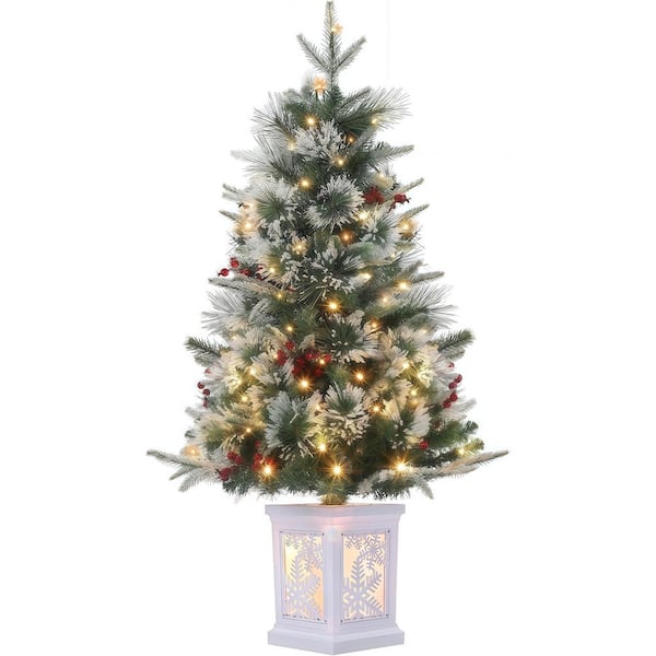 3 FT Pre-Lit Christmas Tree with Snow Base, Artificial Christmas Trees with 78 Led Lights for Home Decor