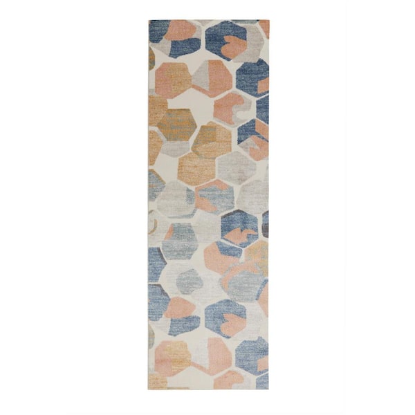 Maisie Navy and Cream 2.5 ft. x 8 ft. Kaleidoscope Geometric Runner Area Rug