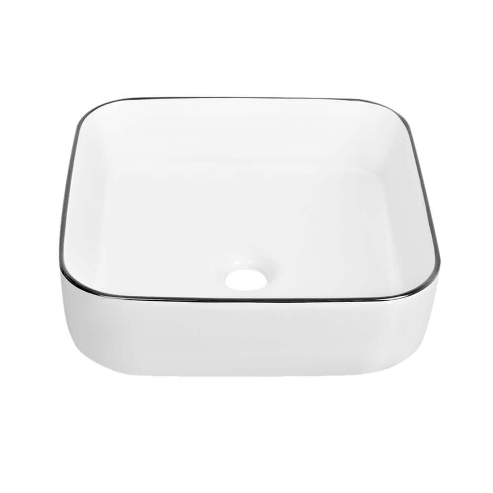 Ace 15'' White and Black Square Ceramic Vessel Sink