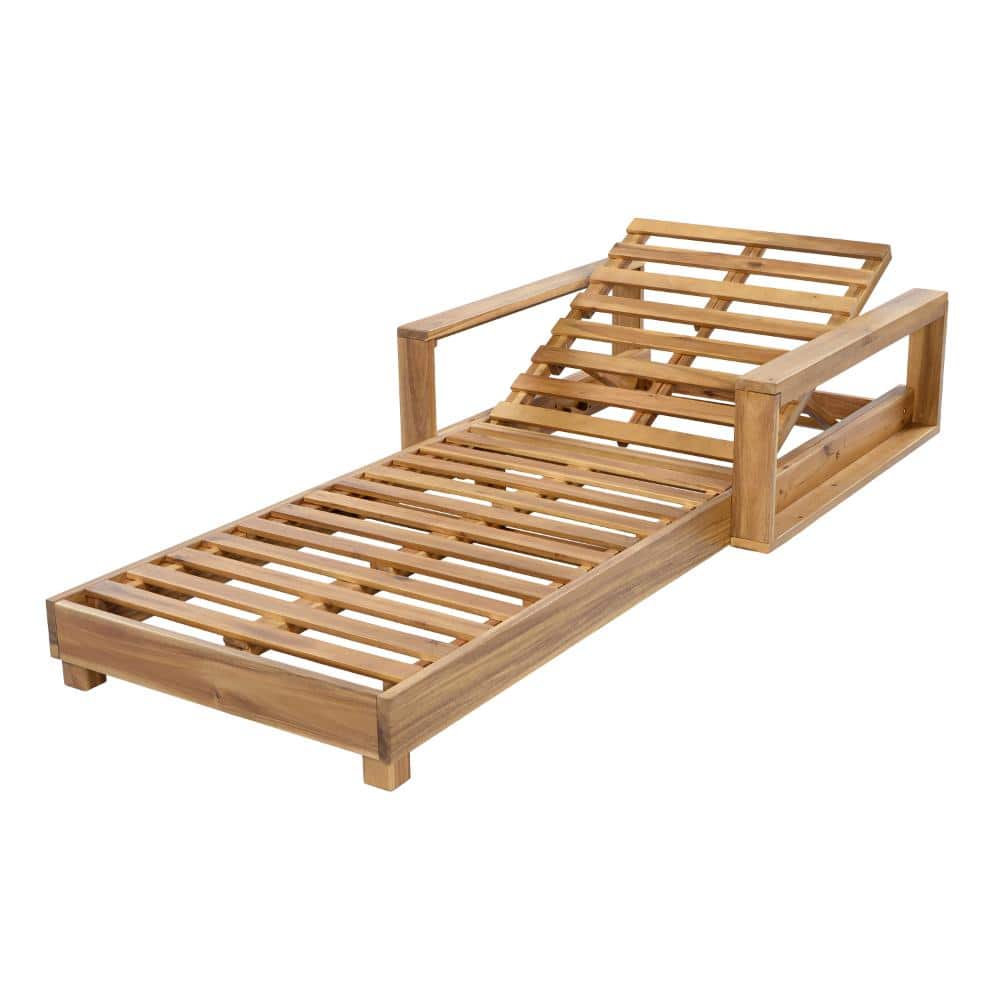 Acacia Wood Outdoor Patio Chaise Lounger Frame 4-Position Adjustable Reclining Backrest, 400 LBS Weight Capacity